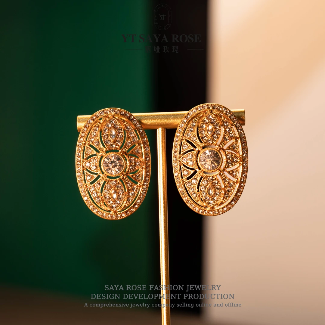 铜合金合成锆石耳饰 项链 SayaRose【浪河】百搭重工法式耳钉小众