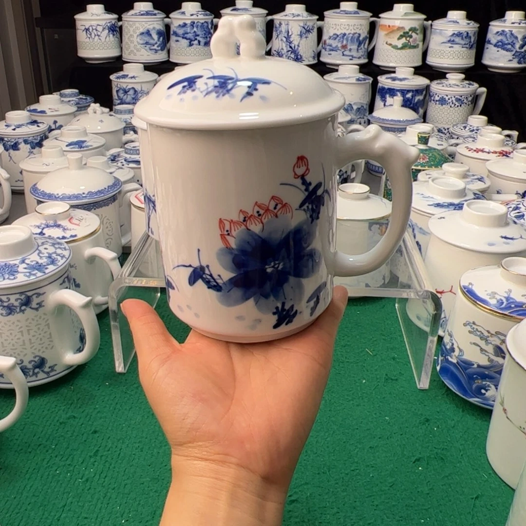 摆件景德镇手绘荷花办公杯