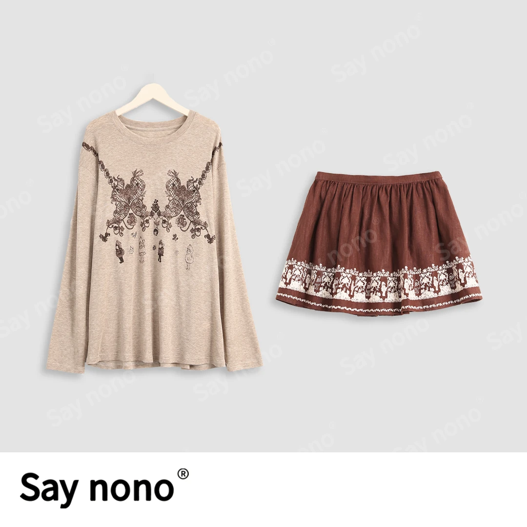 懒猫nono│Saynono 长袖上衣+休闲短裙时尚套装/ZC10239