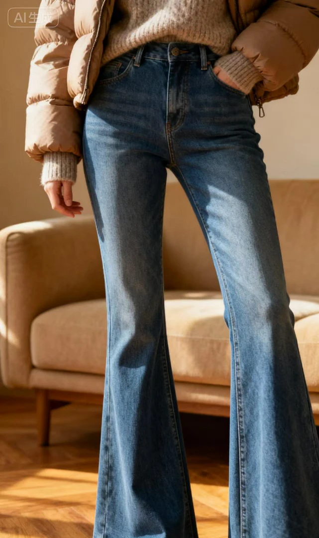 ⑥冬季时尚牛仔女长裤微喇裤阔腿裤