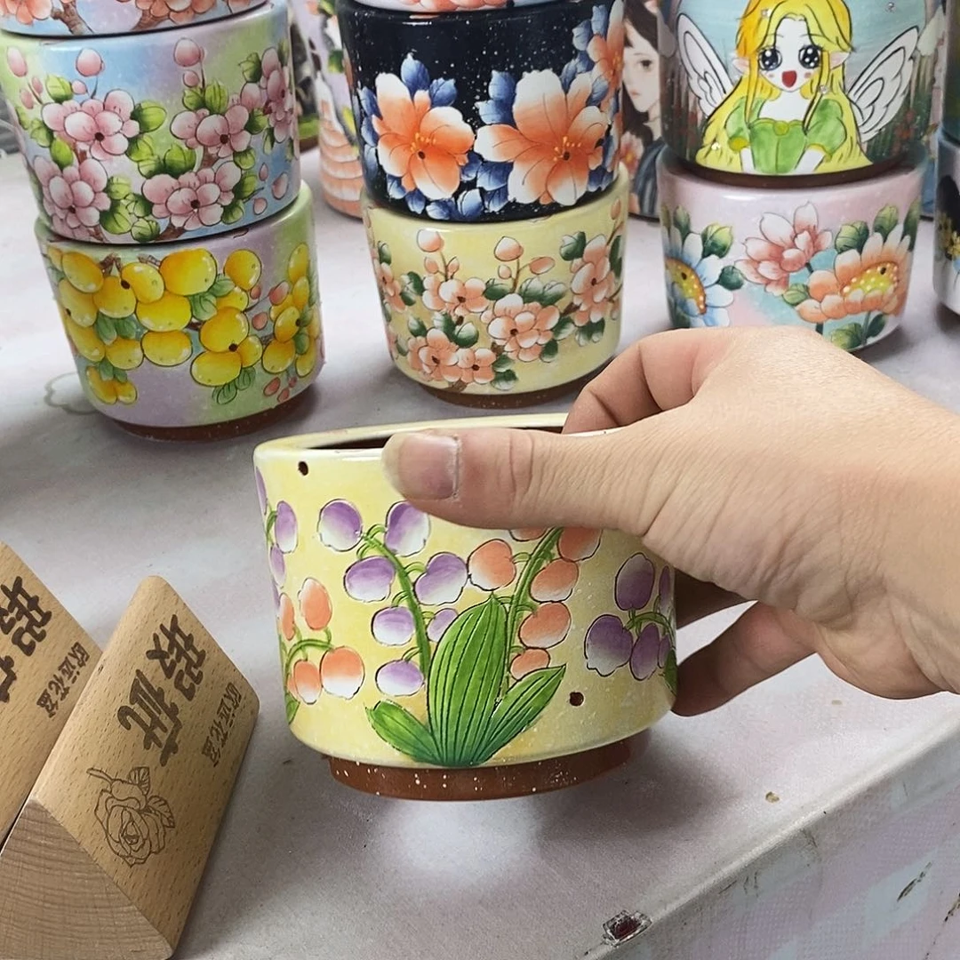 花盆紫砂手绘花盆满28包邮