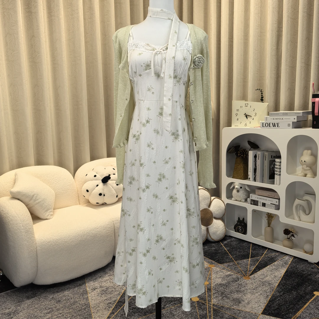 【夏季新款】提花印花休闲风气质连衣裙三件套