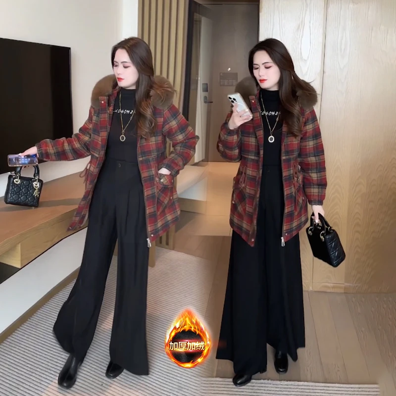 冬装格子毛呢外套2025年新款时尚洋气小个子加绒加厚女装呢子大衣