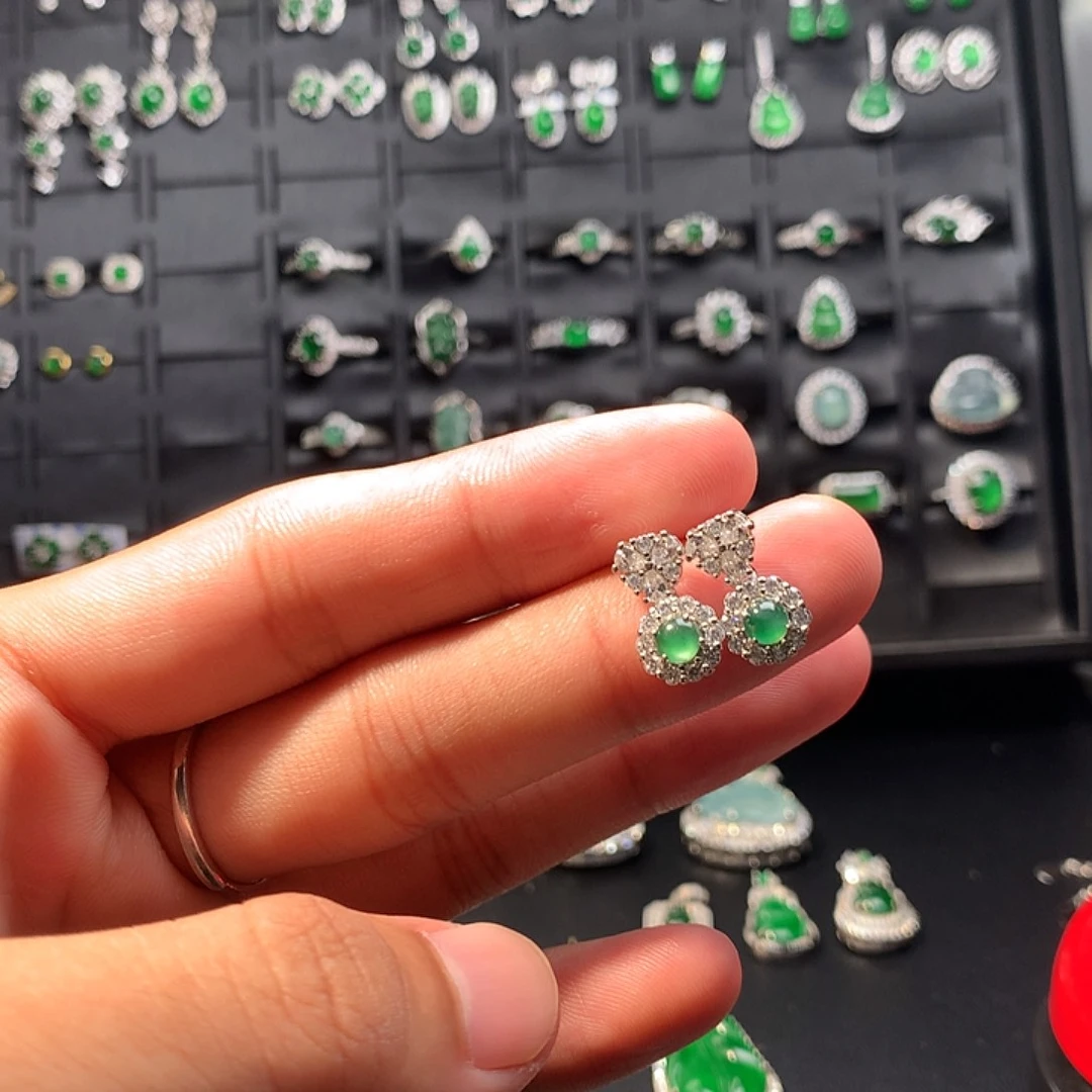 翡翠未镶嵌耳饰耳钉