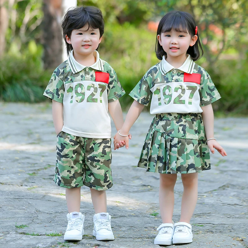 儿童迷彩服短袖套装夏季幼儿园服男童女小童六一演出服宝宝迷彩裤