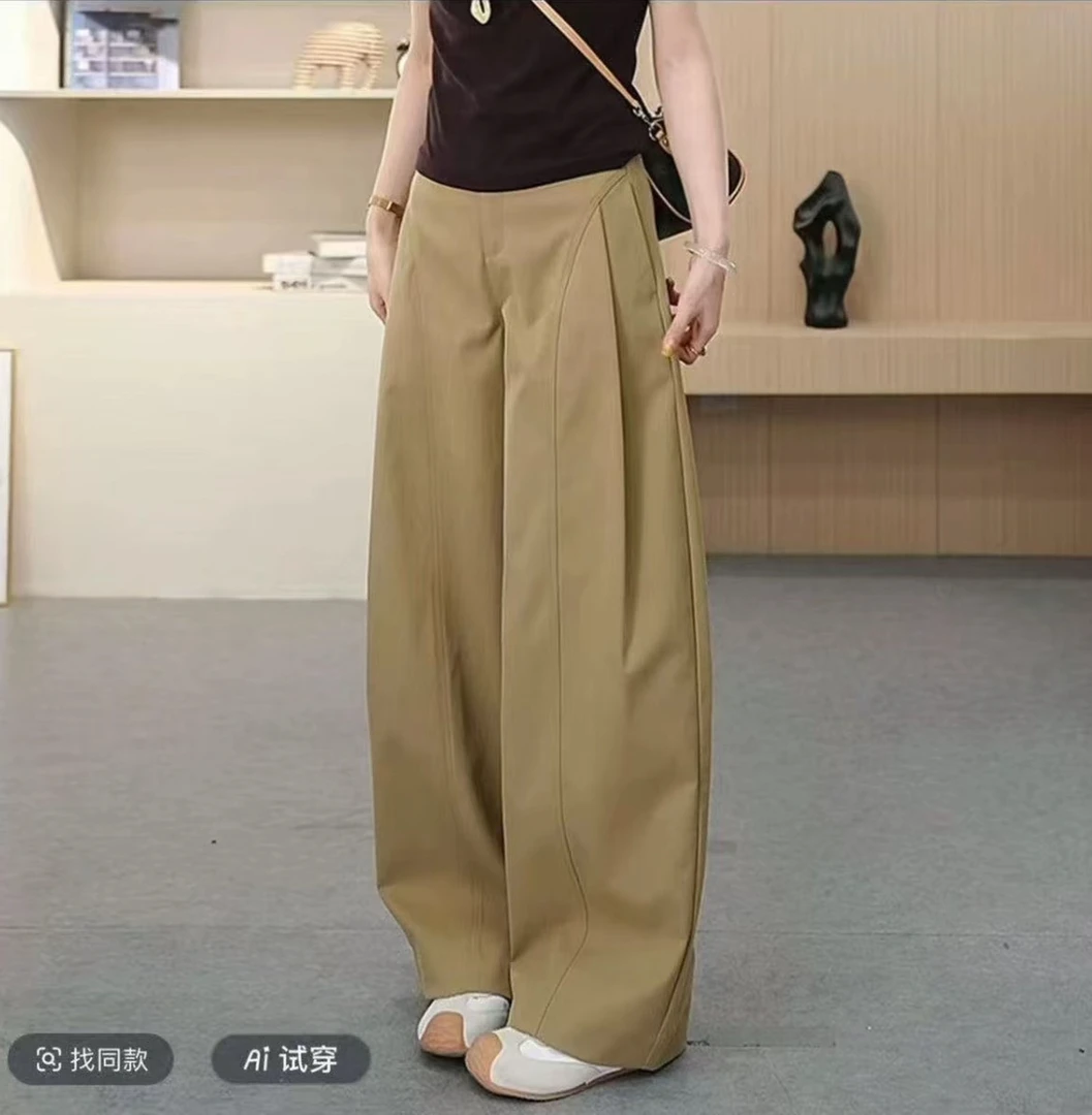 【现货！】100钛金棉舒柔特阔腿裤女秋季高腰显瘦抗皱贝斯裤