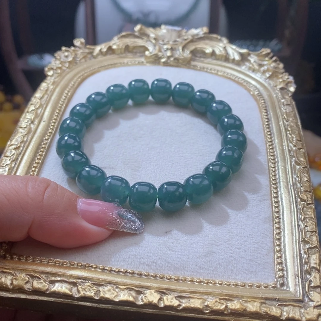 翡翠未镶嵌手串特价款卡10.5湖水绿老型珠有雪花棉