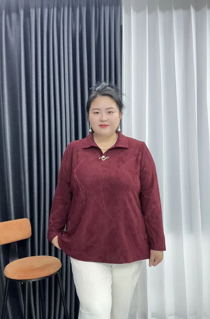 90-240斤特大码加大加肥衬衫翻领洋气织花带胸针胖妈妈上衣女装