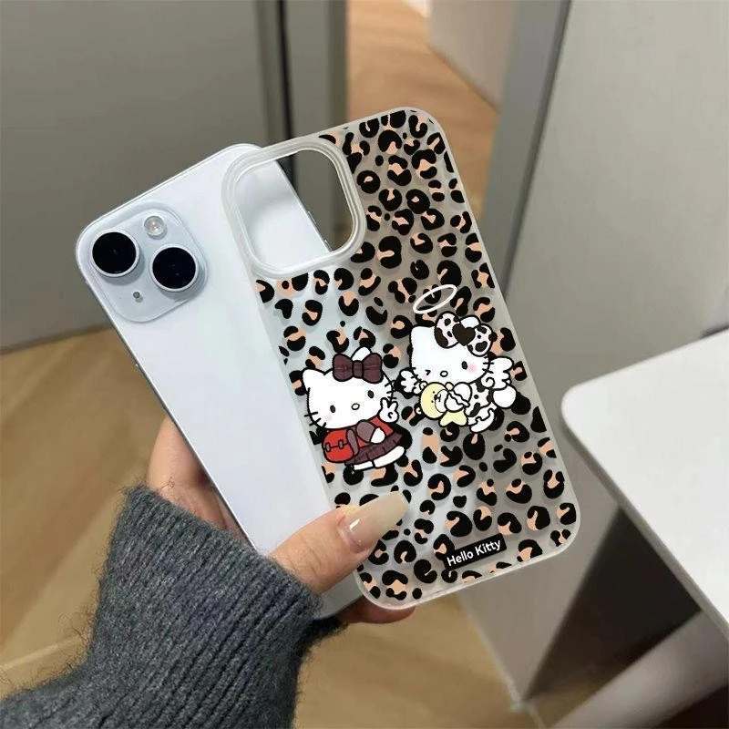 豹纹凯蒂猫适用苹果16PROMAX手机壳iPhone15磨砂14大孔13软壳12/X