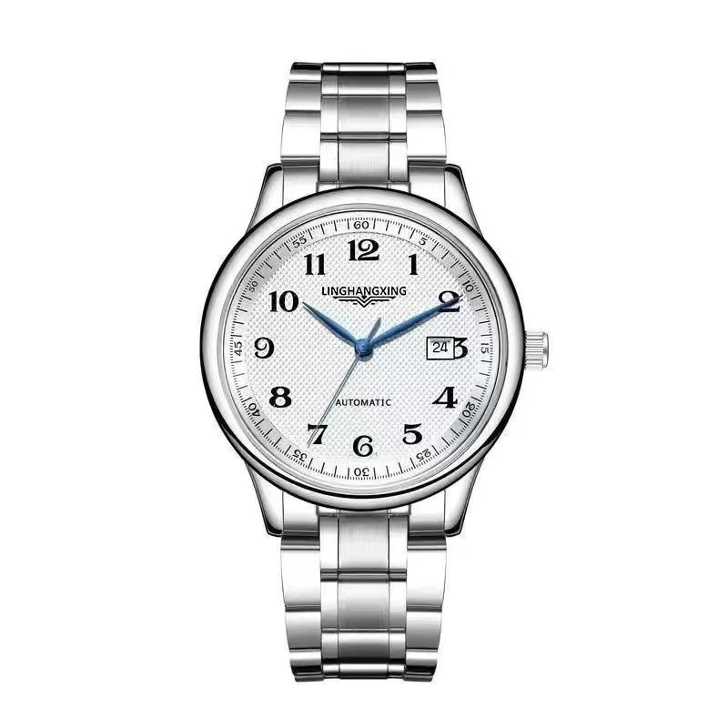 L名将钢带-全自动机械表夜光防水日历镂空腕表男士手表多功能