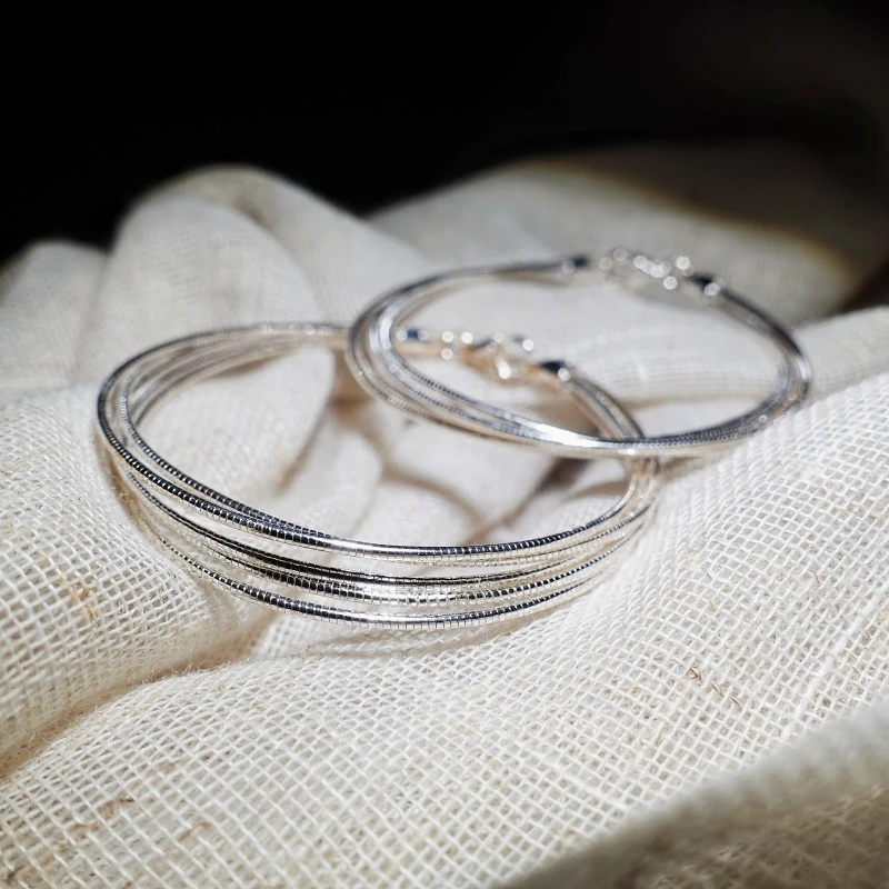 925银手镯 云上琅声意大利车花多层手圈小众时尚银手镯百搭手链