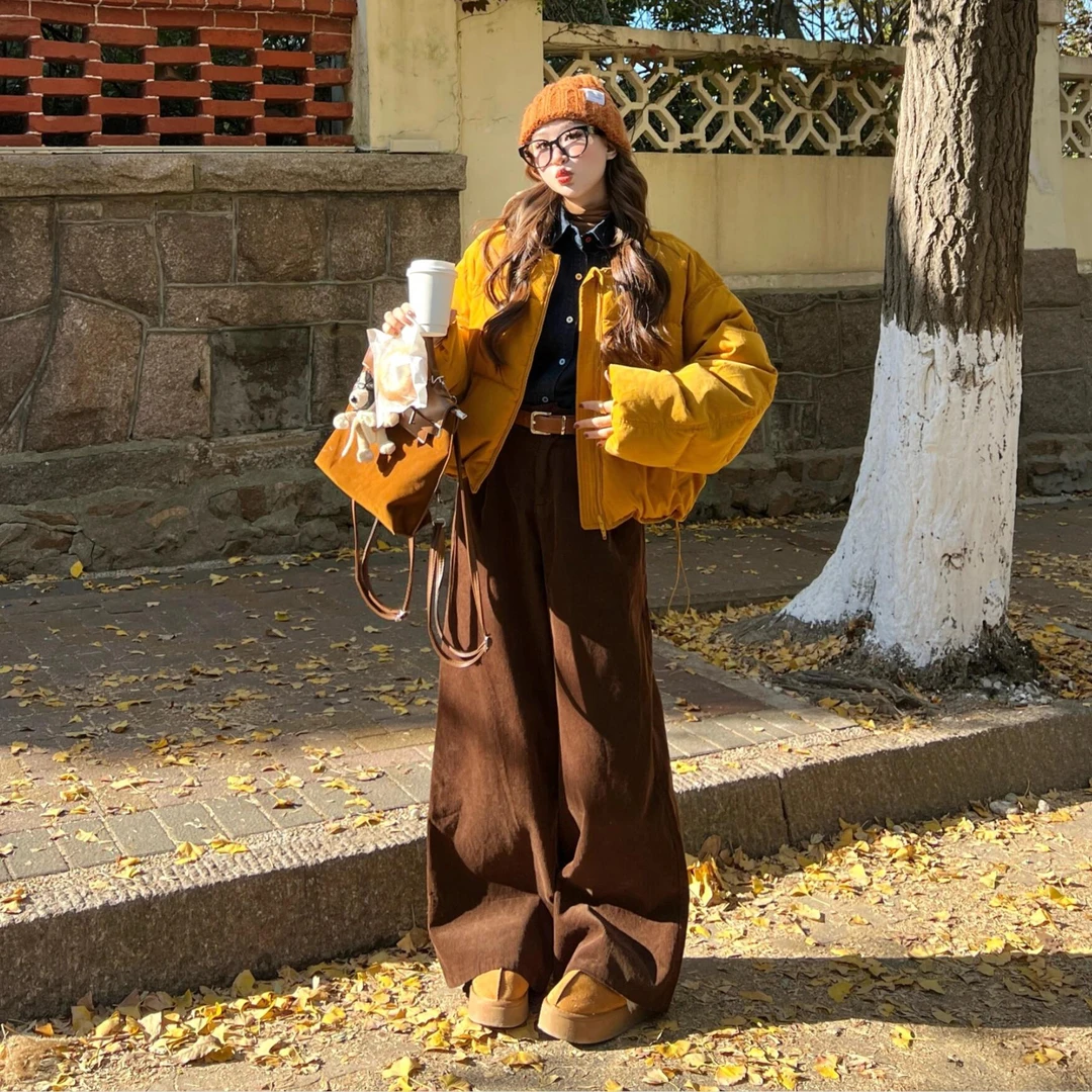 2025秋冬季美拉德穿搭一整套女新款韩版宽松保暖棉服阔腿裤两件套