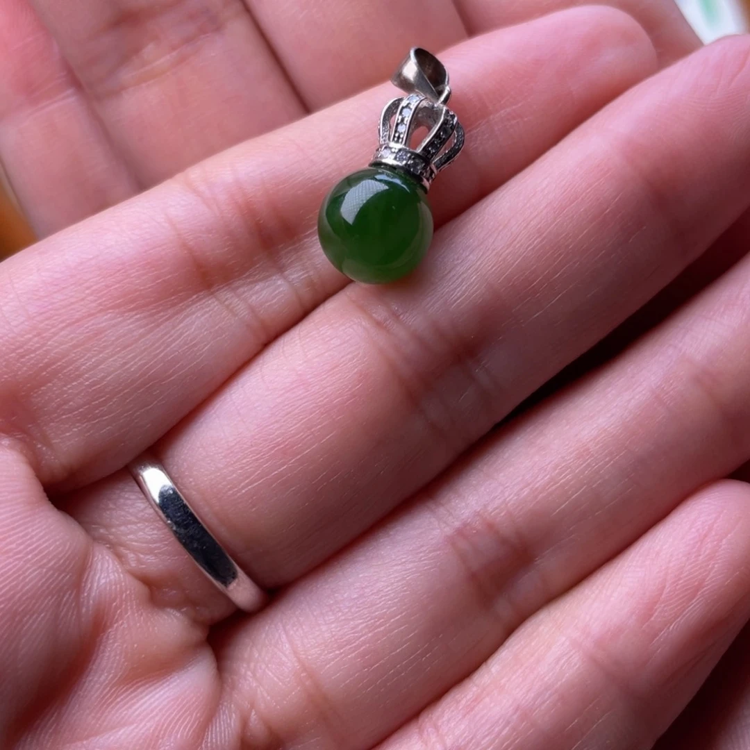 和田玉（糖玉）银S925镶嵌颈饰925银和田玉吊坠