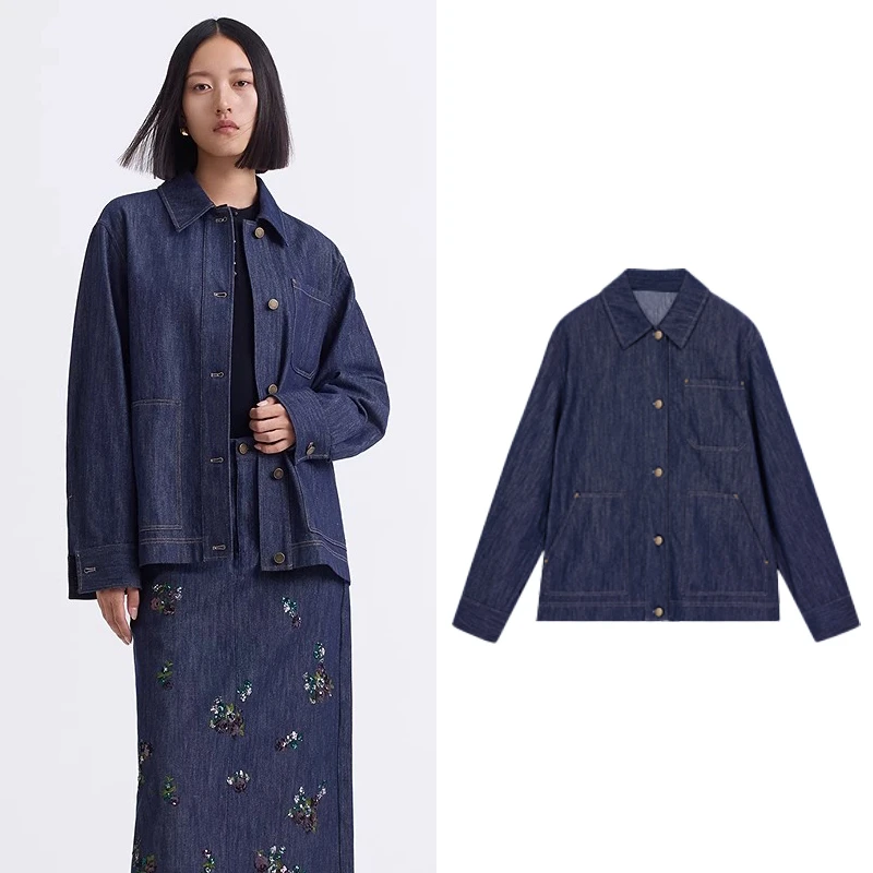 【鄂家订单】汉麻棉牛仔外套复古春季新款休闲工装风宽松夹克Q5462