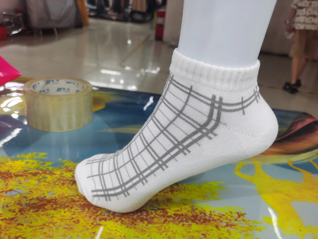 ⑧号纯棉吸汗透气防臭格子系夏季白色休闲短筒袜5双袜子短袜棉袜