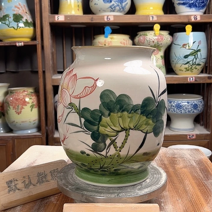 冬瓜荷花油画徒弟新款新款陶瓷陶瓷微瑕
