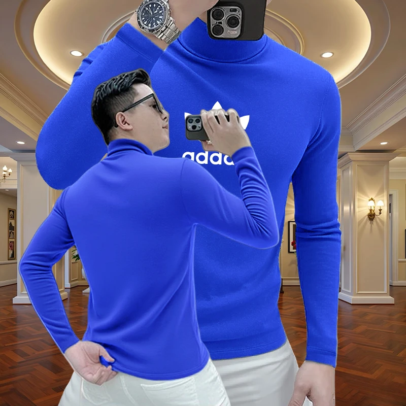 美式潮牌双面德绒半高领打底衫秋冬新款时尚百搭套头保暖长袖卫衣