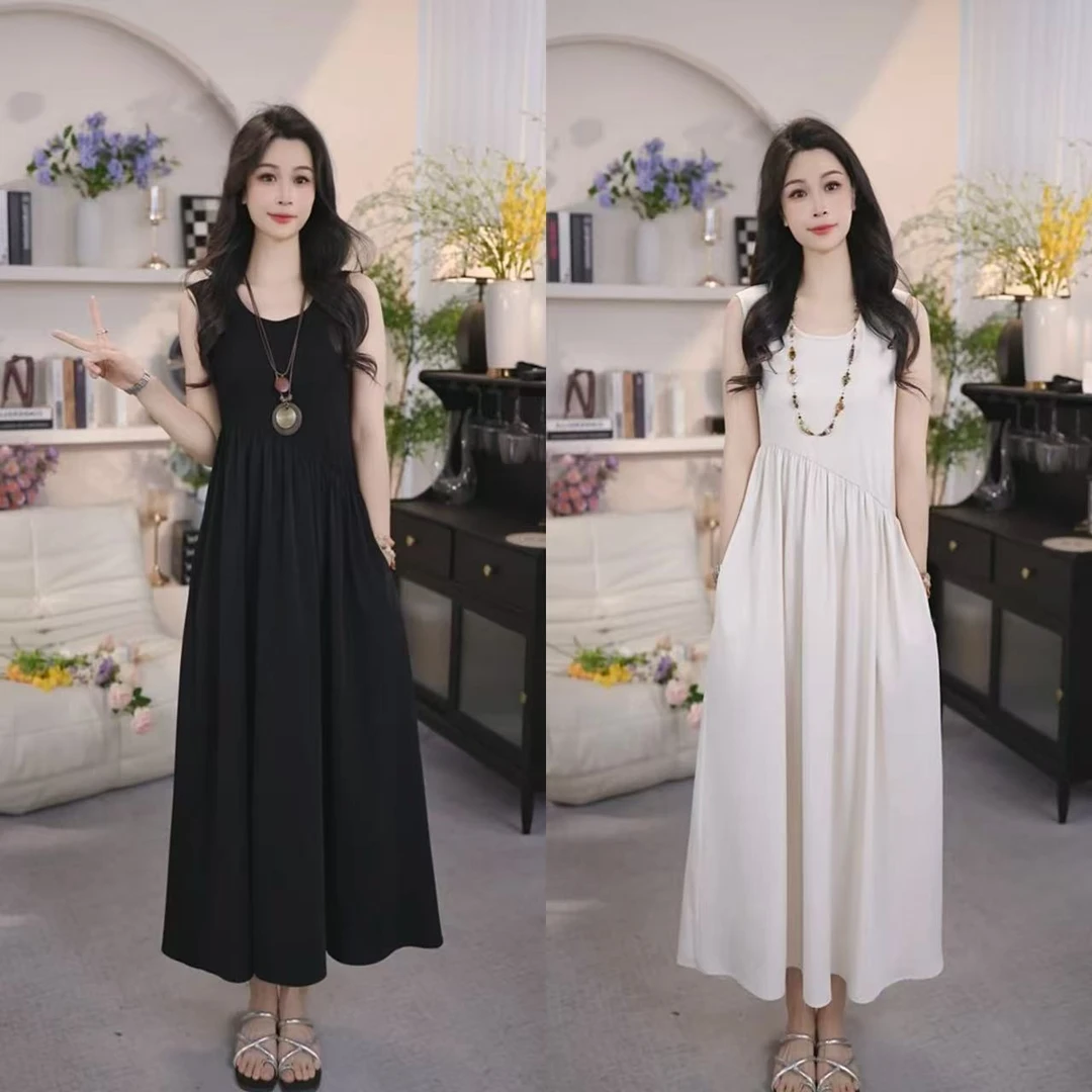 赫本风夏季时尚洋气设计感轻奢气质显瘦款背心连衣裙1366