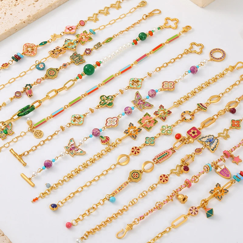 铜合金手链 新中式复古精致彩滴蝴蝶手链轻奢高级感时尚百搭