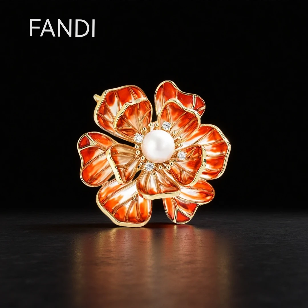 铜合金仿珍珠胸针 32084-3红色海棠花胸针高档