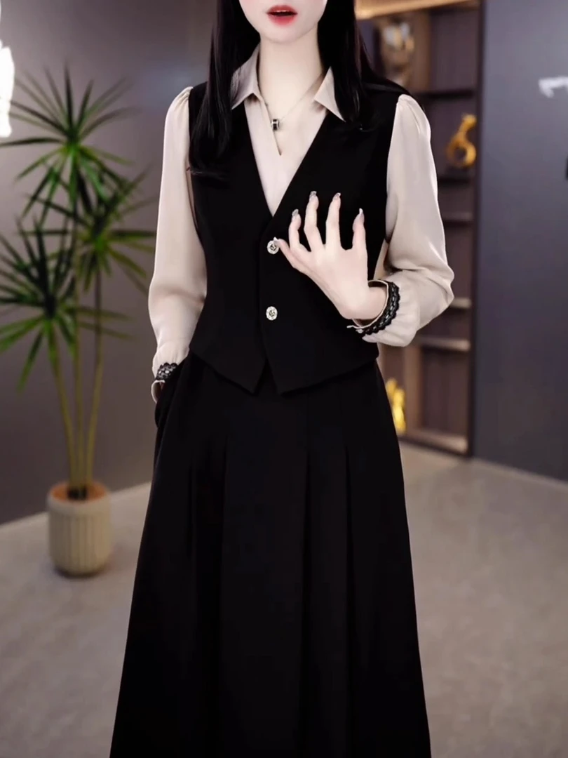 秋季新高端时尚轻奢高级感假两件打底裙女收腰显瘦气质优雅连衣裙