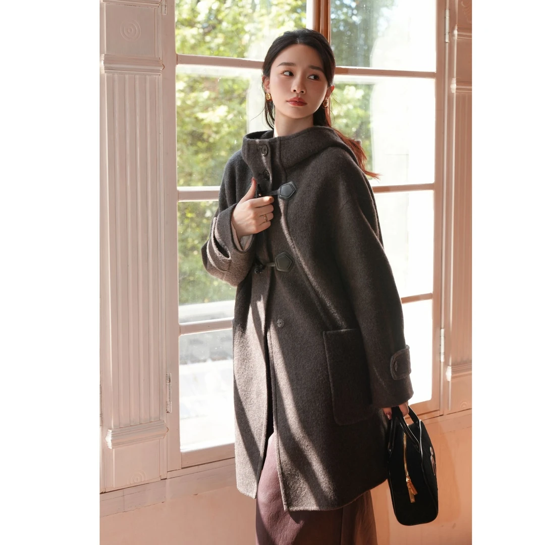 HELA AOMI“0压系列 牛角扣”绵羊毛93%山羊绒毛呢大衣CY5DM86019