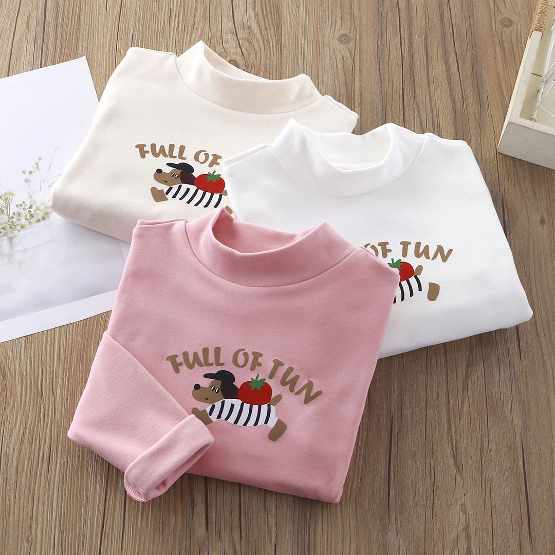 女童半高领打底衫春秋季新款儿童保暖上装中大童德绒长袖长衣外穿