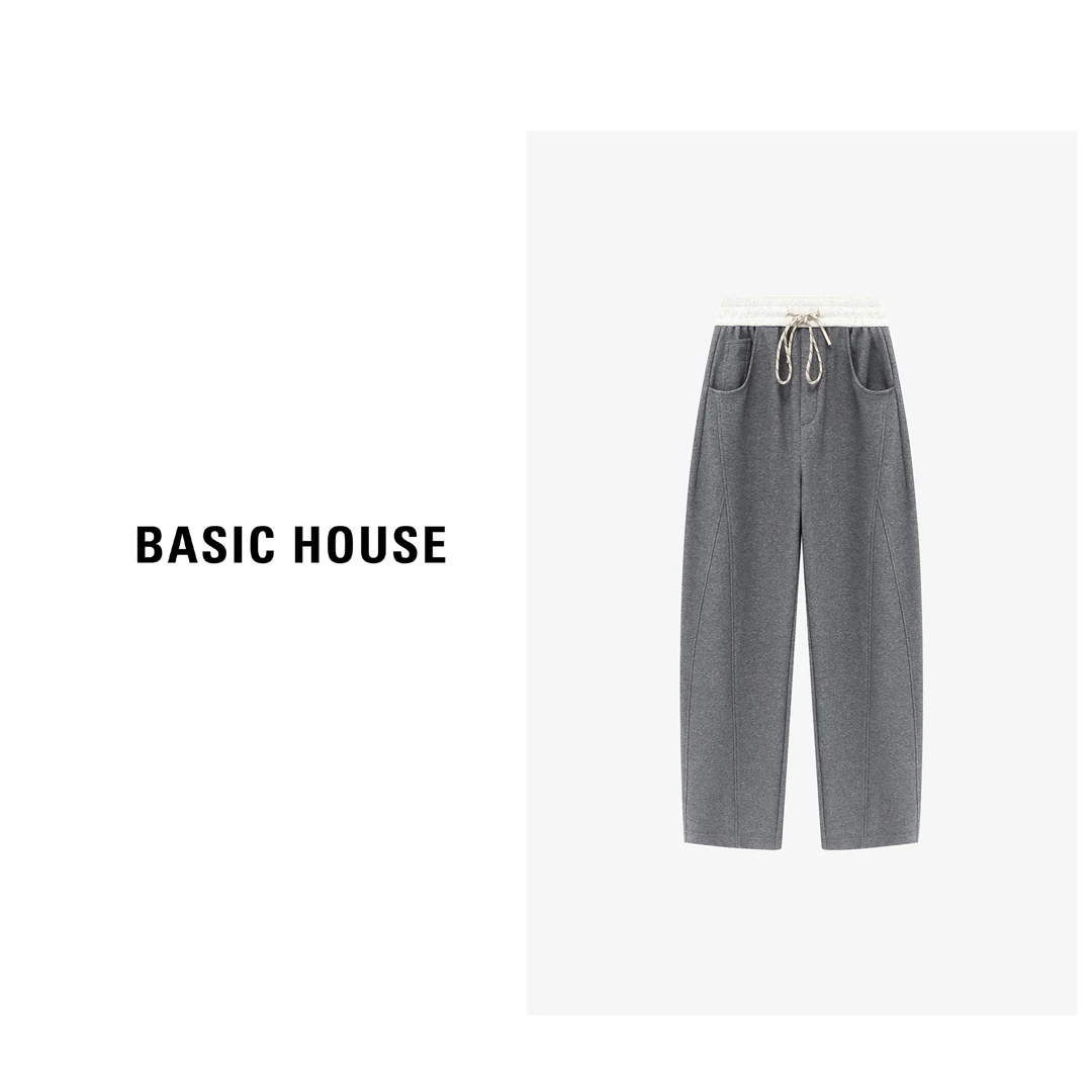 Basic House/百家好设计款时尚百搭直筒宽松针织长裤B06245I9612