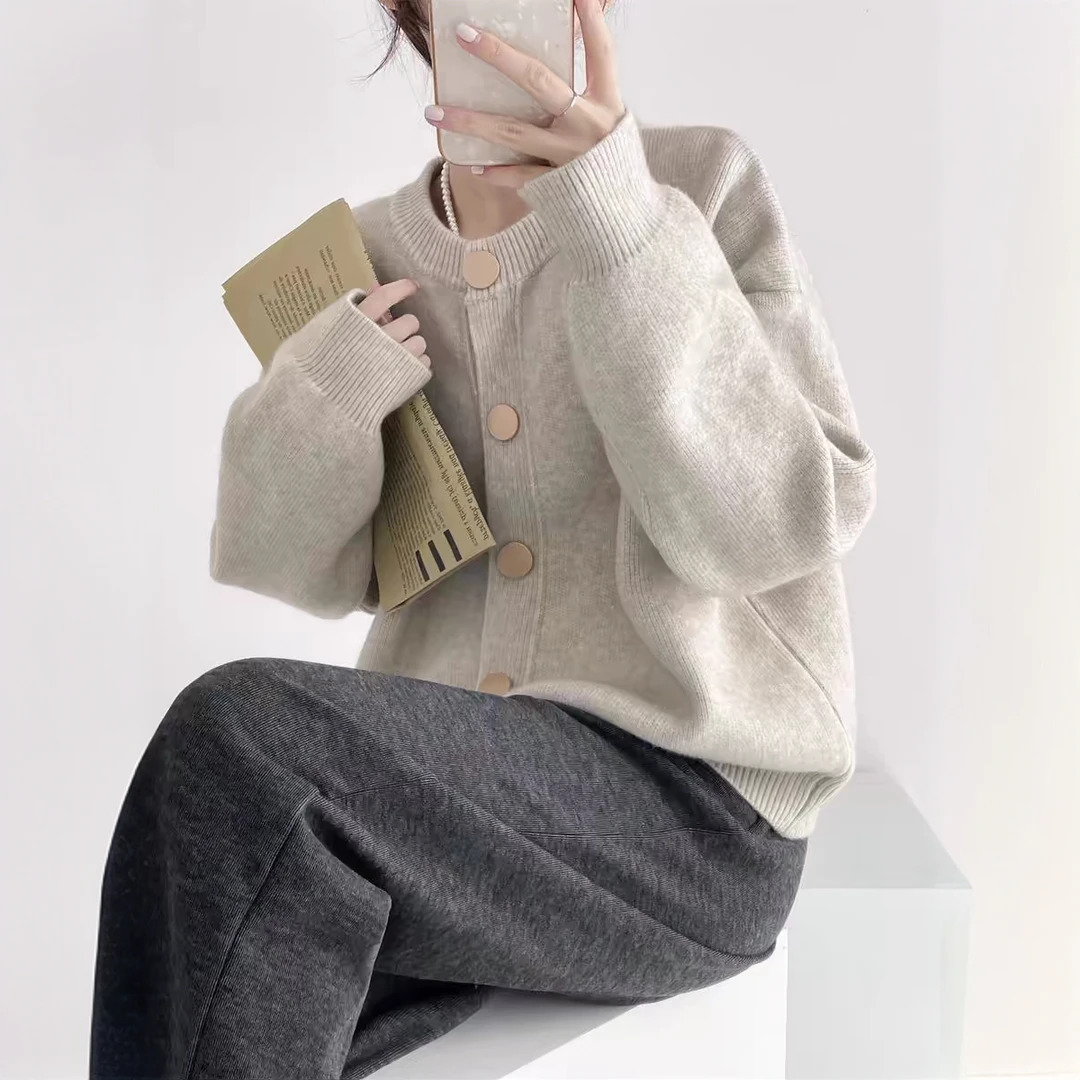 【原版正版高克重750克】大金扣韩系慵懒风高密度软糯针织开衫