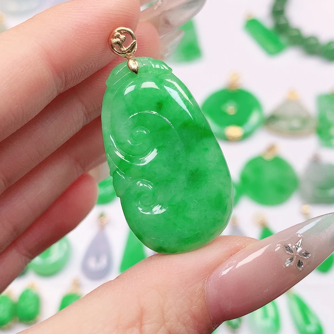 翡翠18K金镶嵌吊坠(不含链)