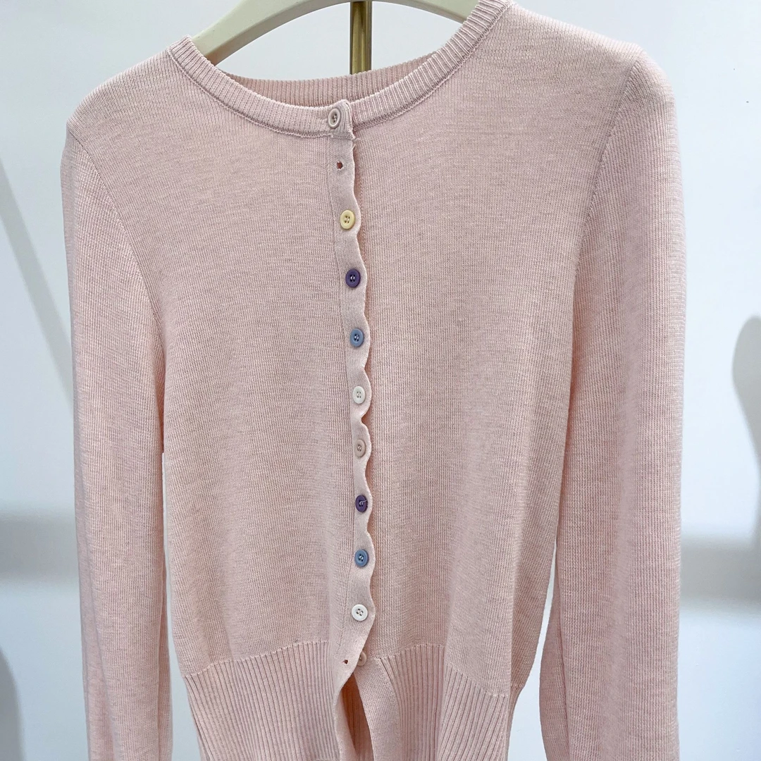 针织毛针织衫秋季浅蓝色针织开衫常规套头款薄款1023