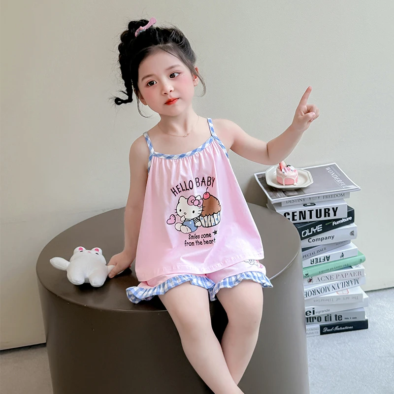 女童睡衣2025新款夏季吊带儿童薄款空调服女孩宝宝纯棉家居服套装