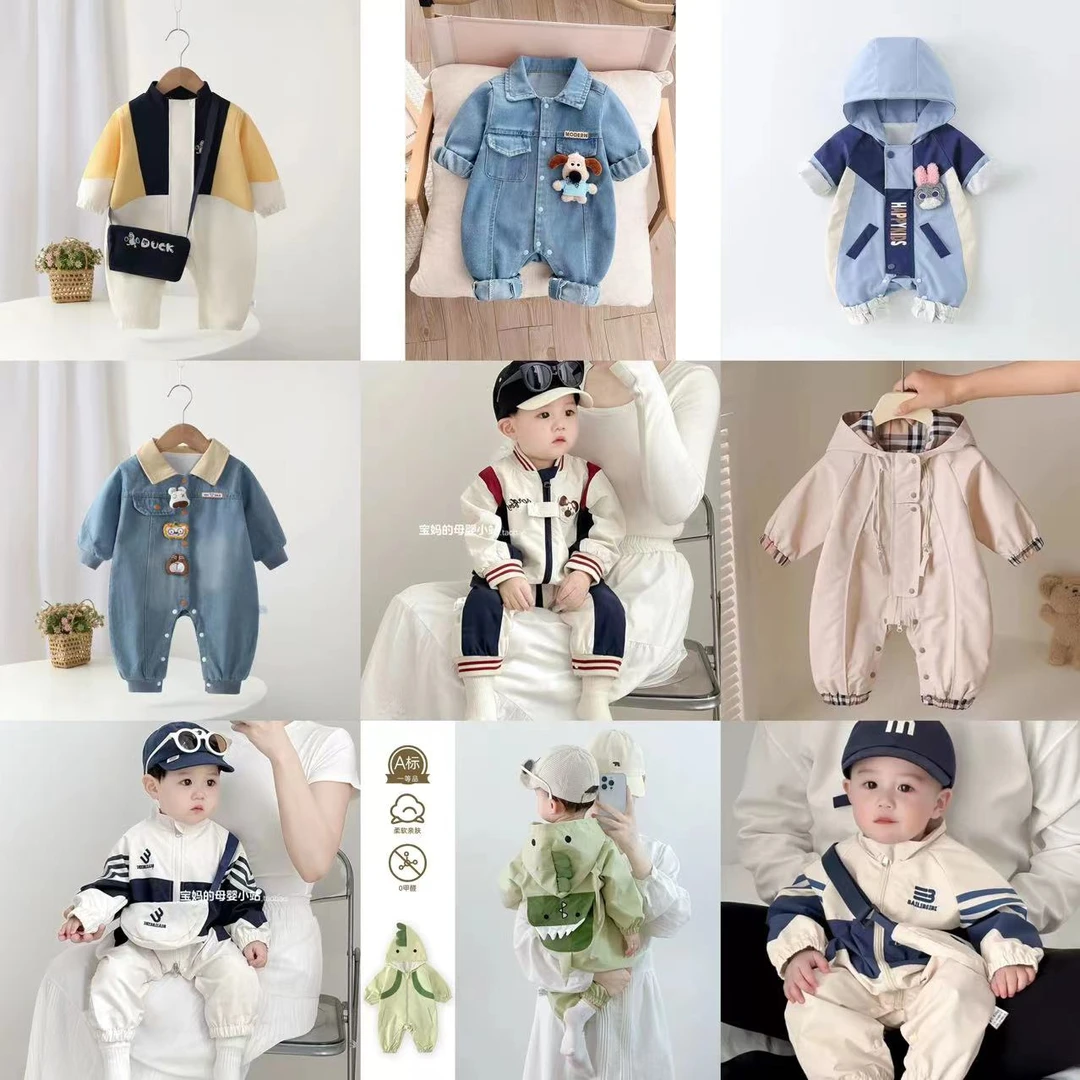 201-279婴儿小月龄春秋双层加绒哈衣连体爬服满月百天周岁纯棉