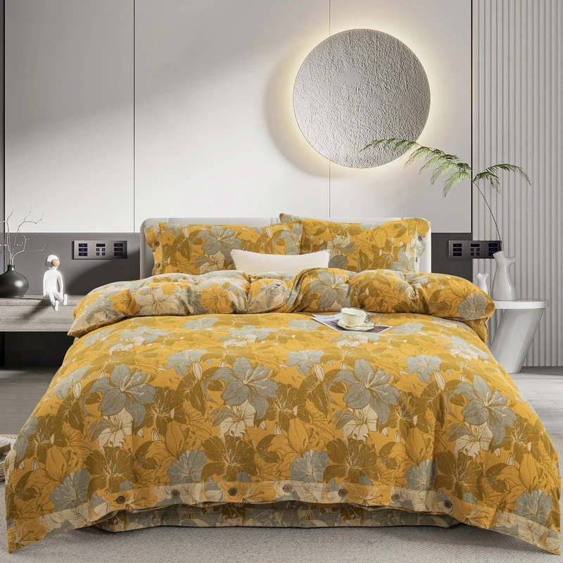 无品牌【百年好合】A类级四季床单色织提花双层纱棉纱四件套亲肤