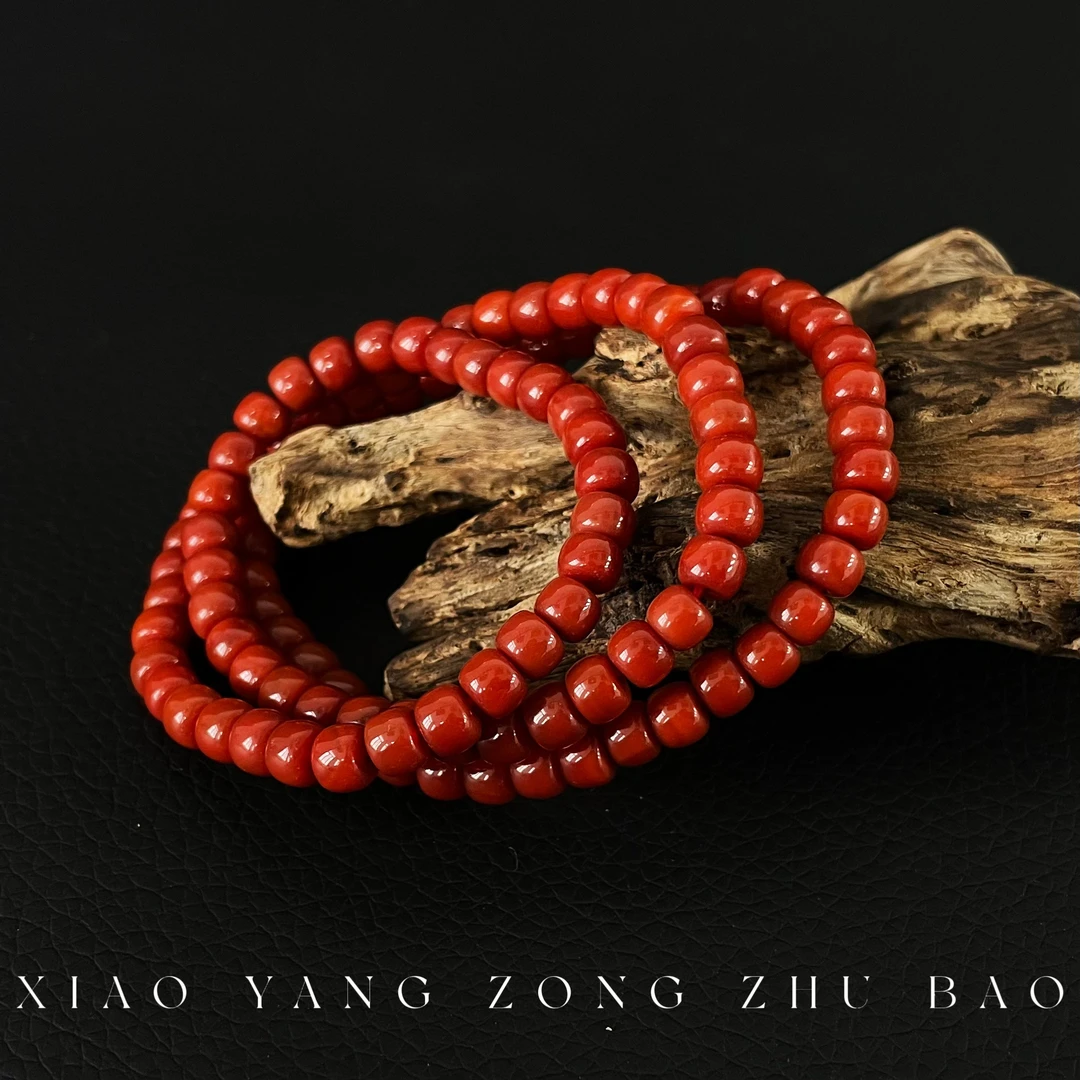 【小杨总珠宝】Y8172 天然柿子红5.5mm老型多圈手串【多样性发其一】