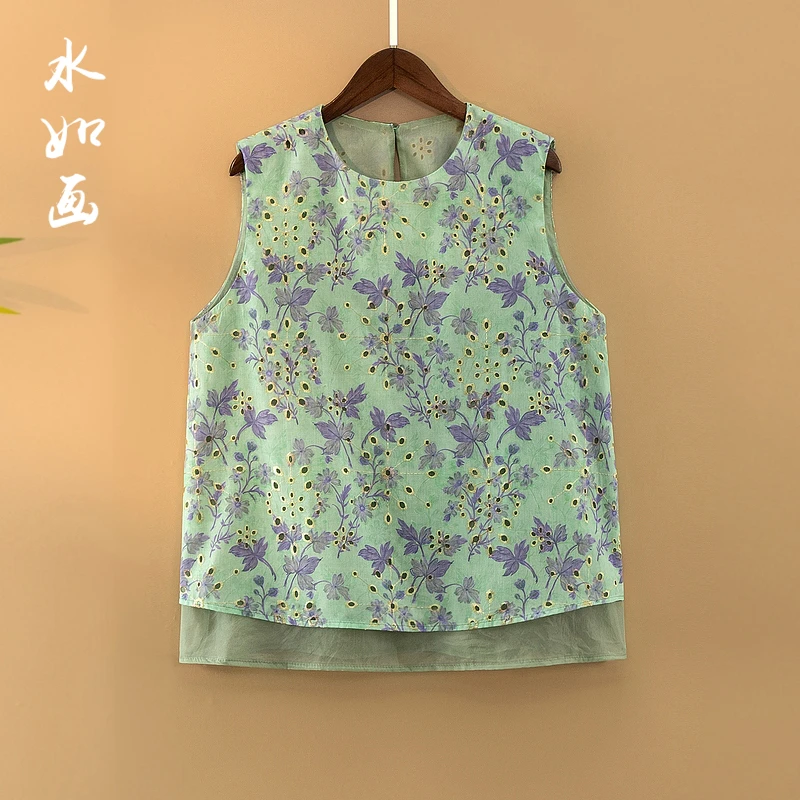 【夏莺】夏季2025新款上衣小衫新中式女装国风圆领提花气质无袖衬衫