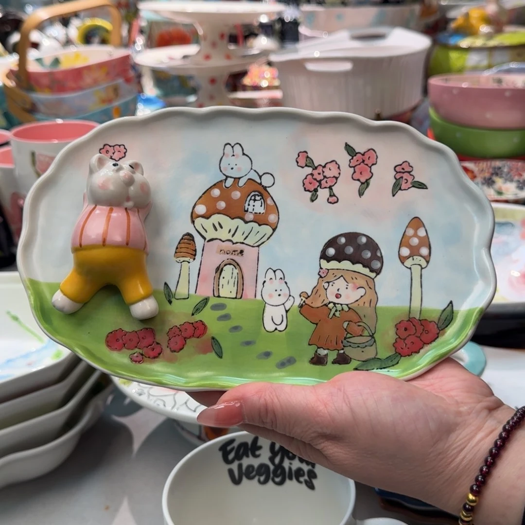 陶瓷拼布兔点心盘一只