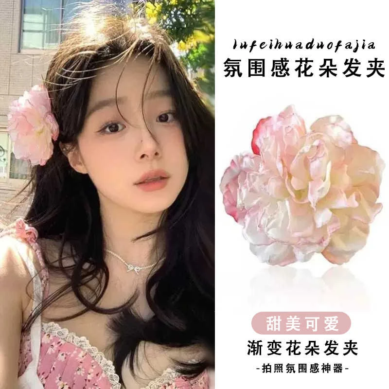 超仙花朵发夹女侧边刘海鸭嘴夹子头花簪花发卡氛围感拍照头饰发饰