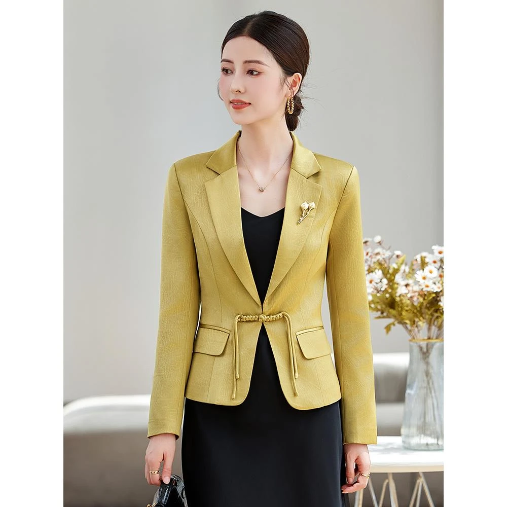 淡金色新中式西装外套女2025春秋新款高端气质修身国风上衣小西服