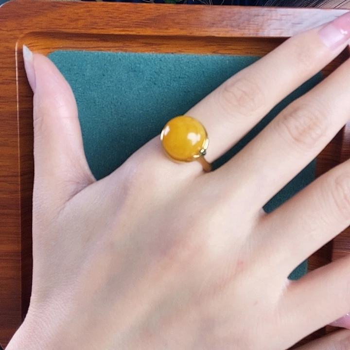 银S925镶嵌蜜蜡戒指戒指