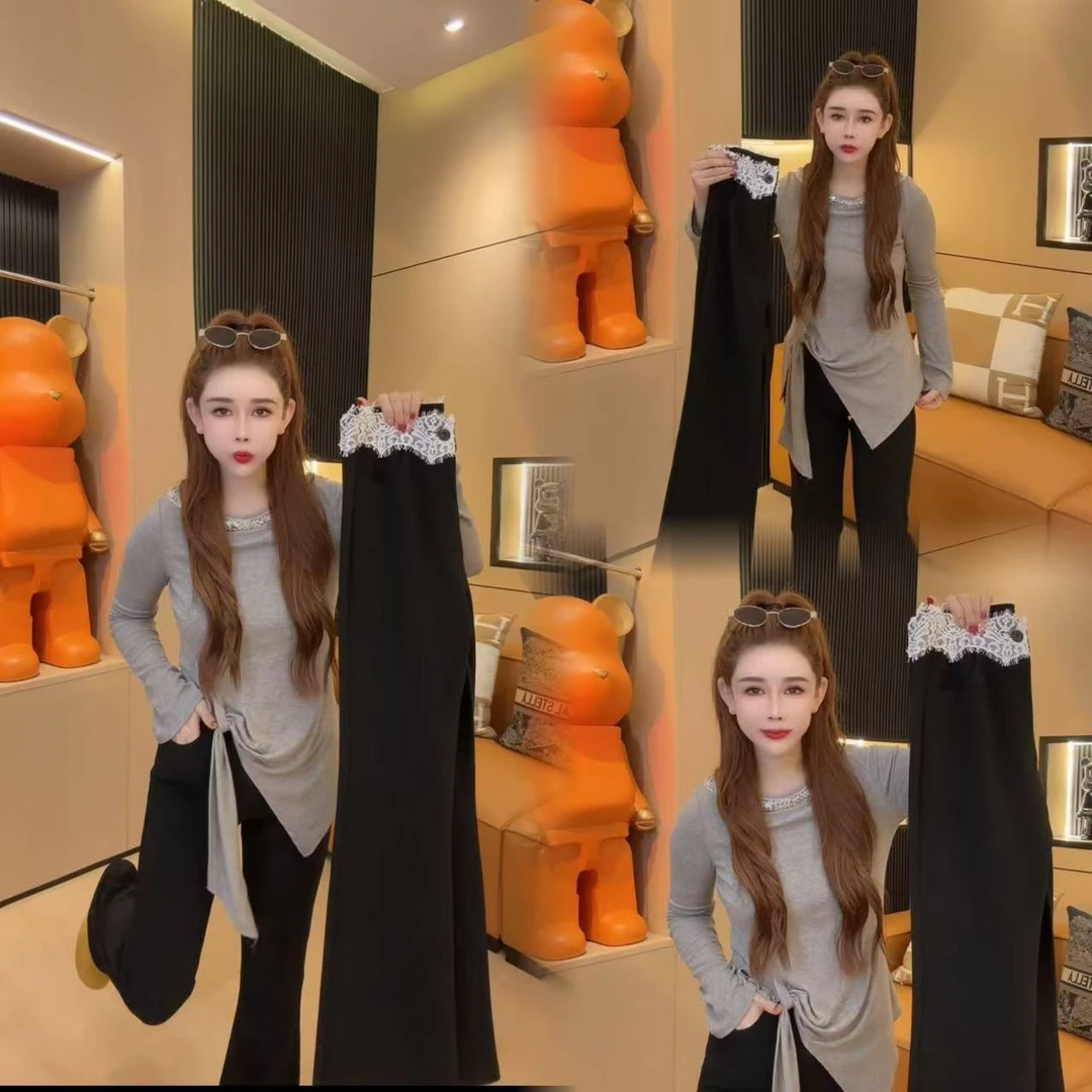 春季新款蕾丝拼接马蹄裤#1599