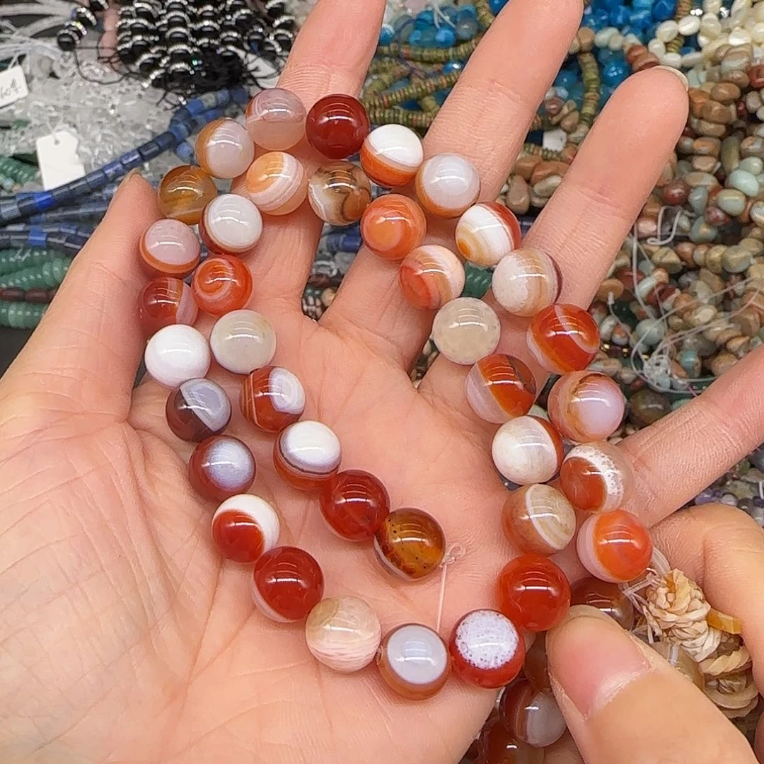 玛瑙/玉髓合金珠宝半成品圆眼玛瑙10mm一条