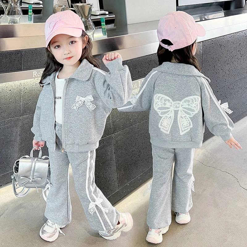 女童套装秋装儿童韩系翻领外套微喇裤女宝宝两件套洋气春秋运动装