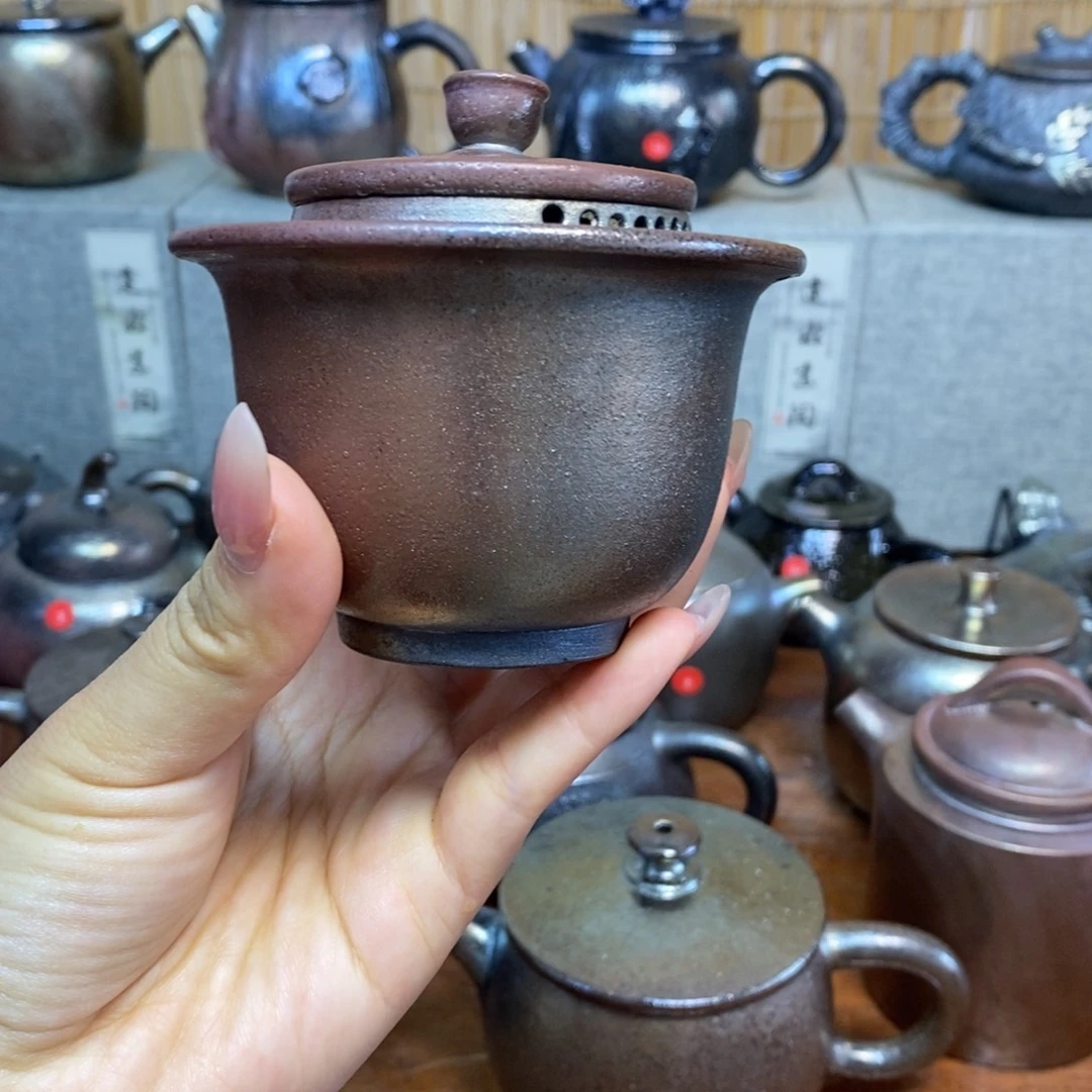 云南建水柴烧微瑕手抓盖碗