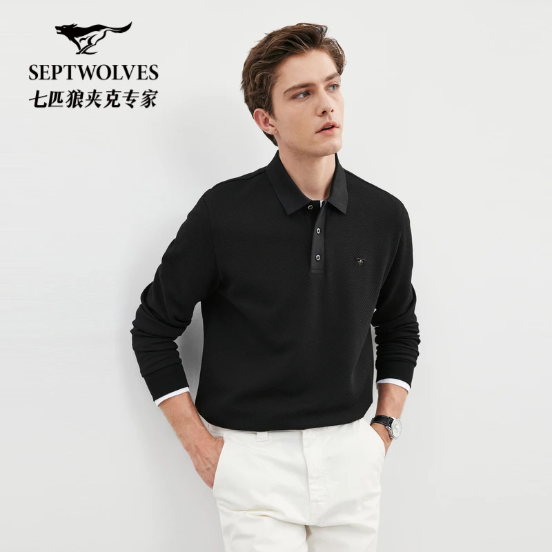 【莫代尔】七匹狼男装春秋长袖净色polo衫翻领商务休闲柔软百搭T恤