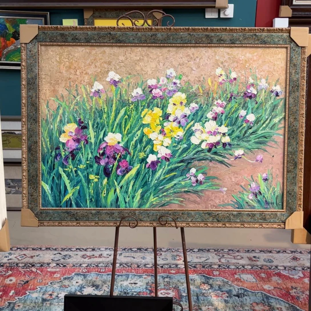 油画蘑***噗鸢尾花和3个框