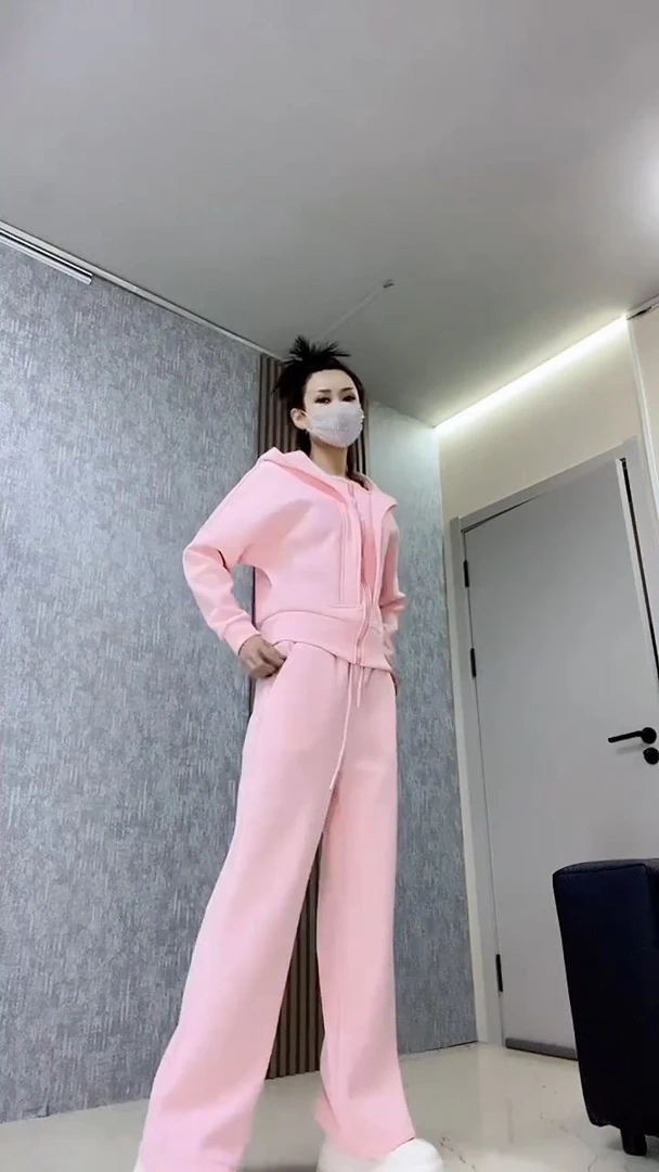 2025春新款连帽拉链卫衣外套女时尚减龄洋气两件套纯色运动套装潮