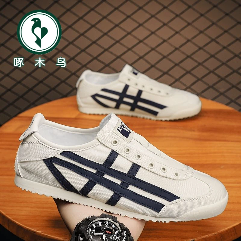 【正品】啄木鸟2025新款一脚蹬帆布鞋男鞋懒人鞋休闲鞋百搭时尚板鞋
