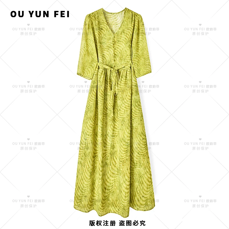 知性风温柔女装女新款气质显瘦穿搭时尚洋气印花长裙AY1276