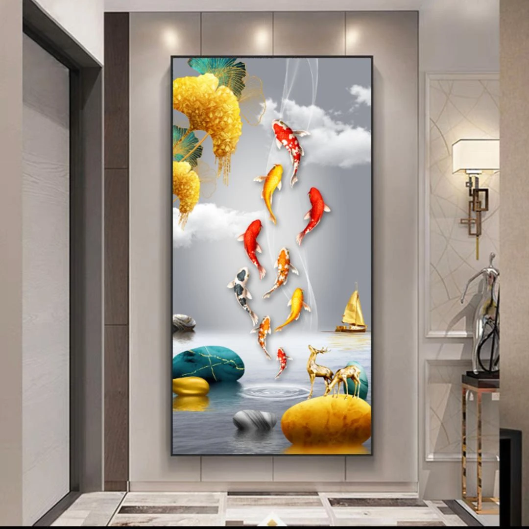 Z212入户手工装饰画镶钻玄关简约走廊竖版挂画客厅正对门大幅壁画